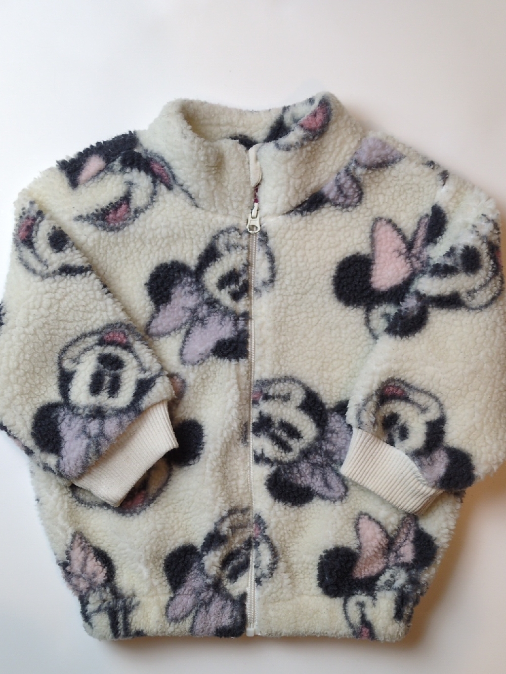 Disney Junior Minnie Mouse Off White Fleece Zip Up Jacket Size 12M